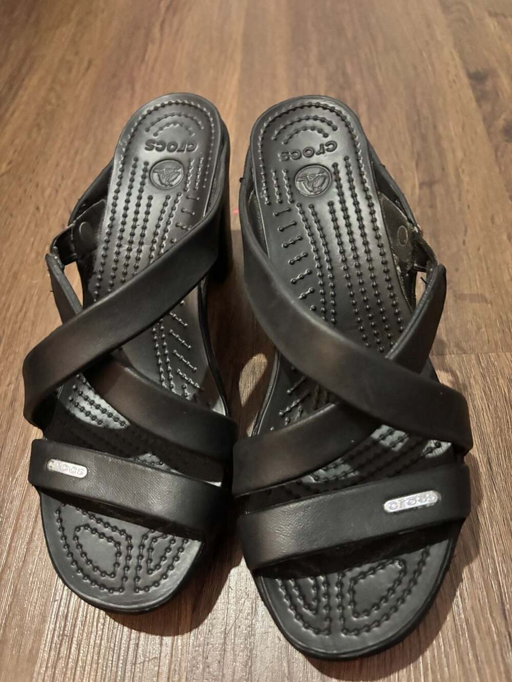 Crocs Cyprus IV Black Heels Sandals 7
